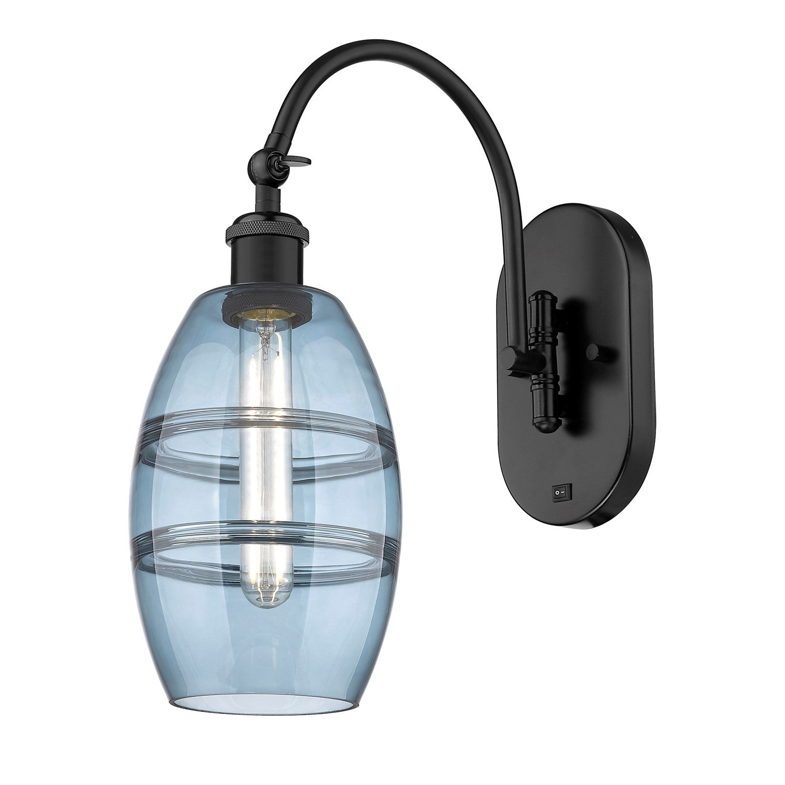 Innovations Vaz 6in 1-Light Wall Sconce | Industrial Matte Black Steel and Blue Glass | Bathroom & Hallway Accent | Model 918-1W-BK-G557-6BL