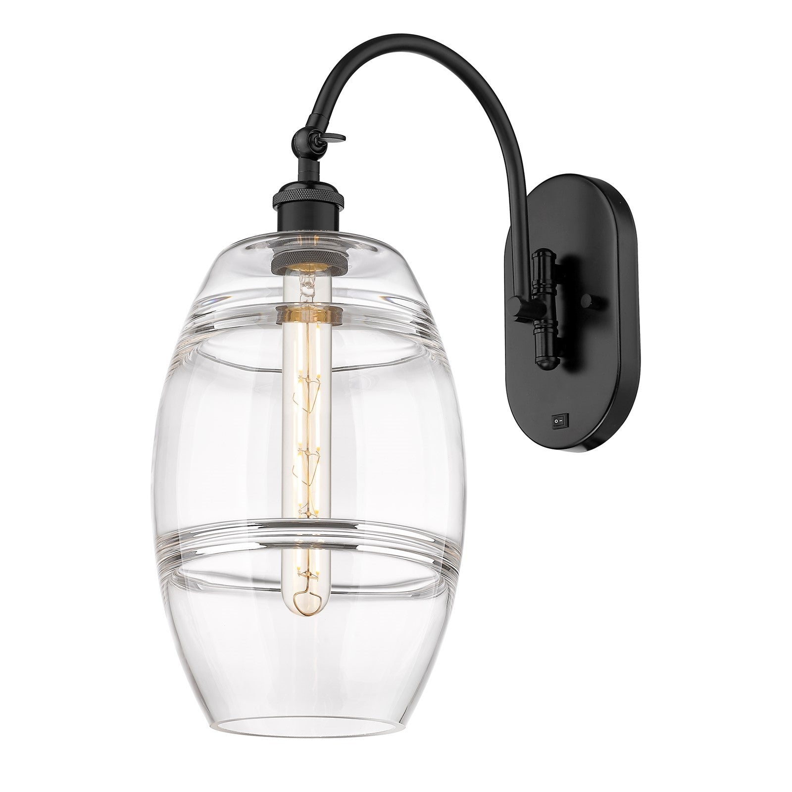 Innovations Vaz 8in 1-Light Wall Sconce | Industrial Matte Black Steel and Clear Glass | Bedroom & Hallway Accent | 8 x 19 in | Model 918-1W-BK-G557-8CL