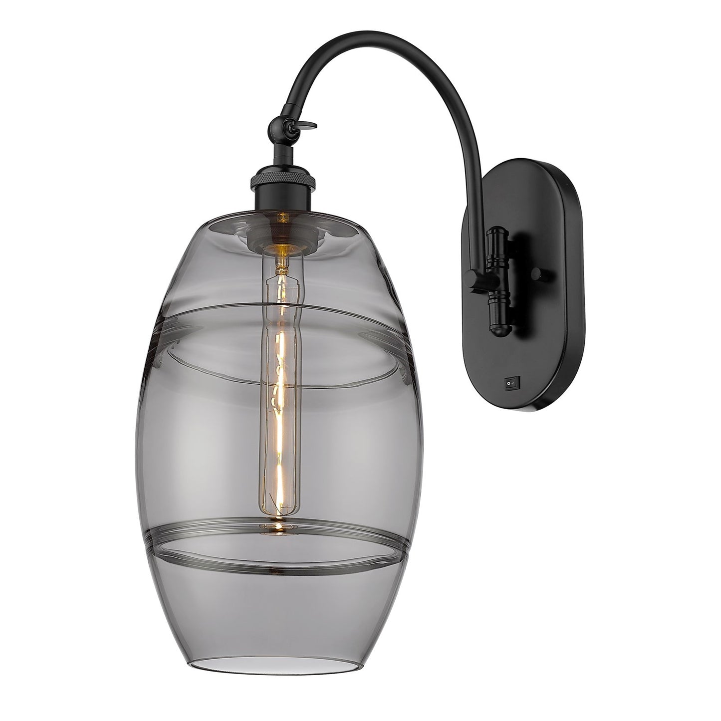 Innovations Vaz 8in 1-Light Wall Sconce | Industrial Matte Black and Light Smoke Glass | Bedroom & Hallway Accent | 8 x 19 in | Model 918-1W-BK-G557-8SM