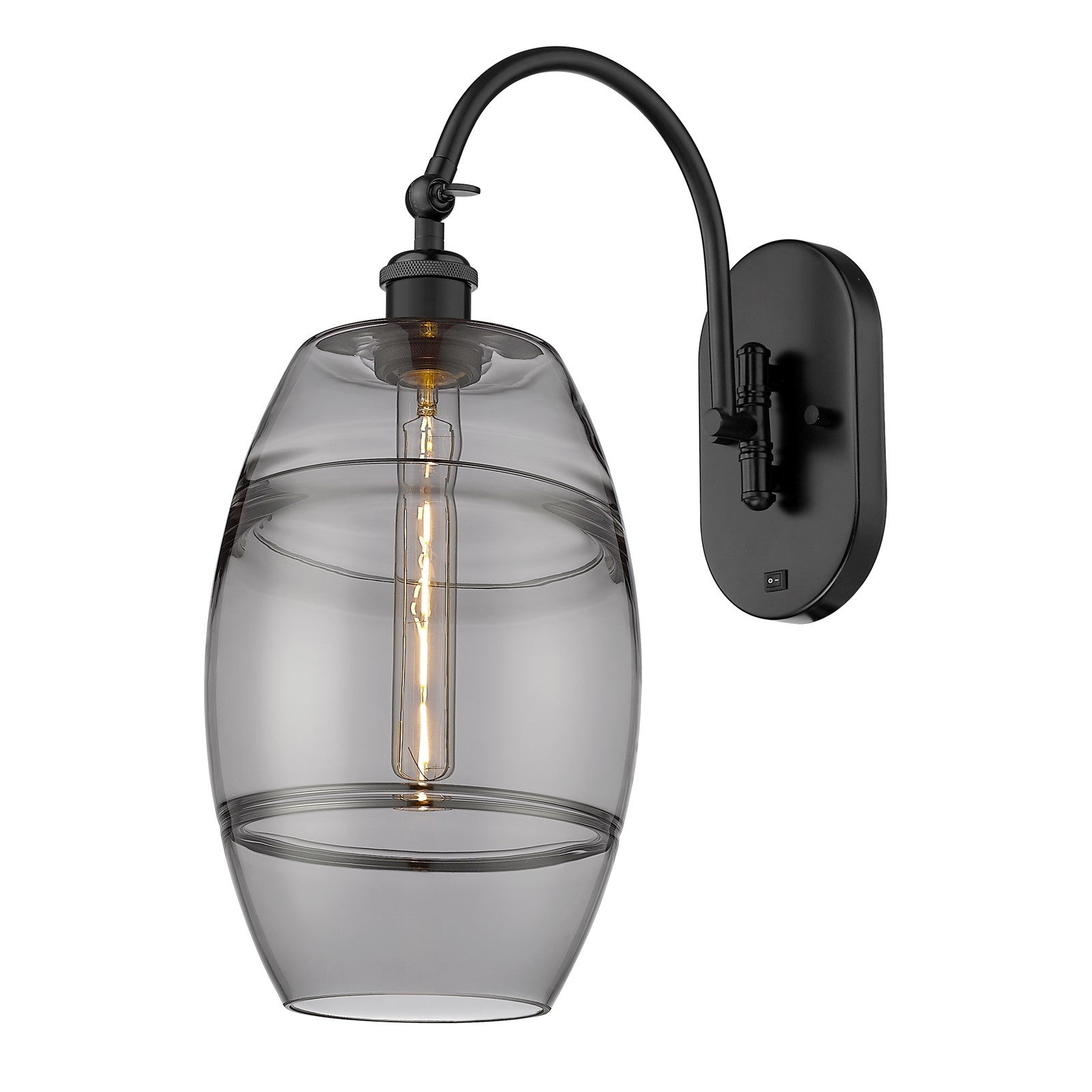 Innovations Vaz 8in 1-Light Wall Sconce | Industrial Matte Black and Light Smoke Glass | Bedroom & Hallway Accent | 8 x 19 in | Model 918-1W-BK-G557-8SM