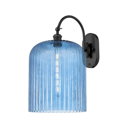 Innovations Bridal Veil 12in 1-Light Wall Sconce | Industrial Matte Black Steel and Princess Blue Glass | Hallway & Bedroom | Model 918-1W-BK-G559-12BL
