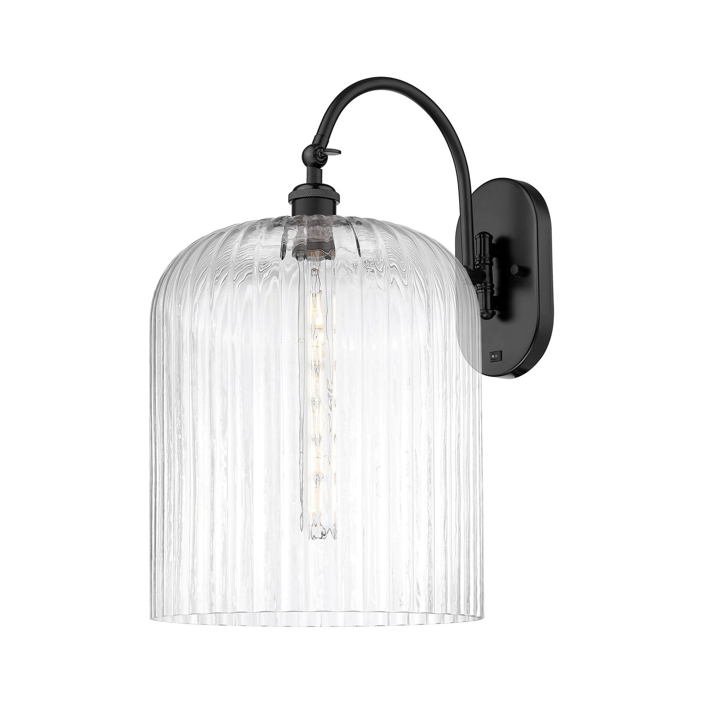 Innovations Bridal Veil 12in 1-Light Wall Sconce | Industrial Matte Black Steel and Clear Ribbed Glass | Hallway & Bedroom | Model 918-1W-BK-G559-12CL