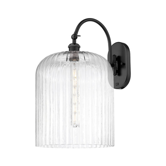 Innovations Bridal Veil 12in 1-Light Wall Sconce | Industrial Matte Black Steel and Clear Ribbed Glass | Hallway & Bedroom | Model 918-1W-BK-G559-12CL