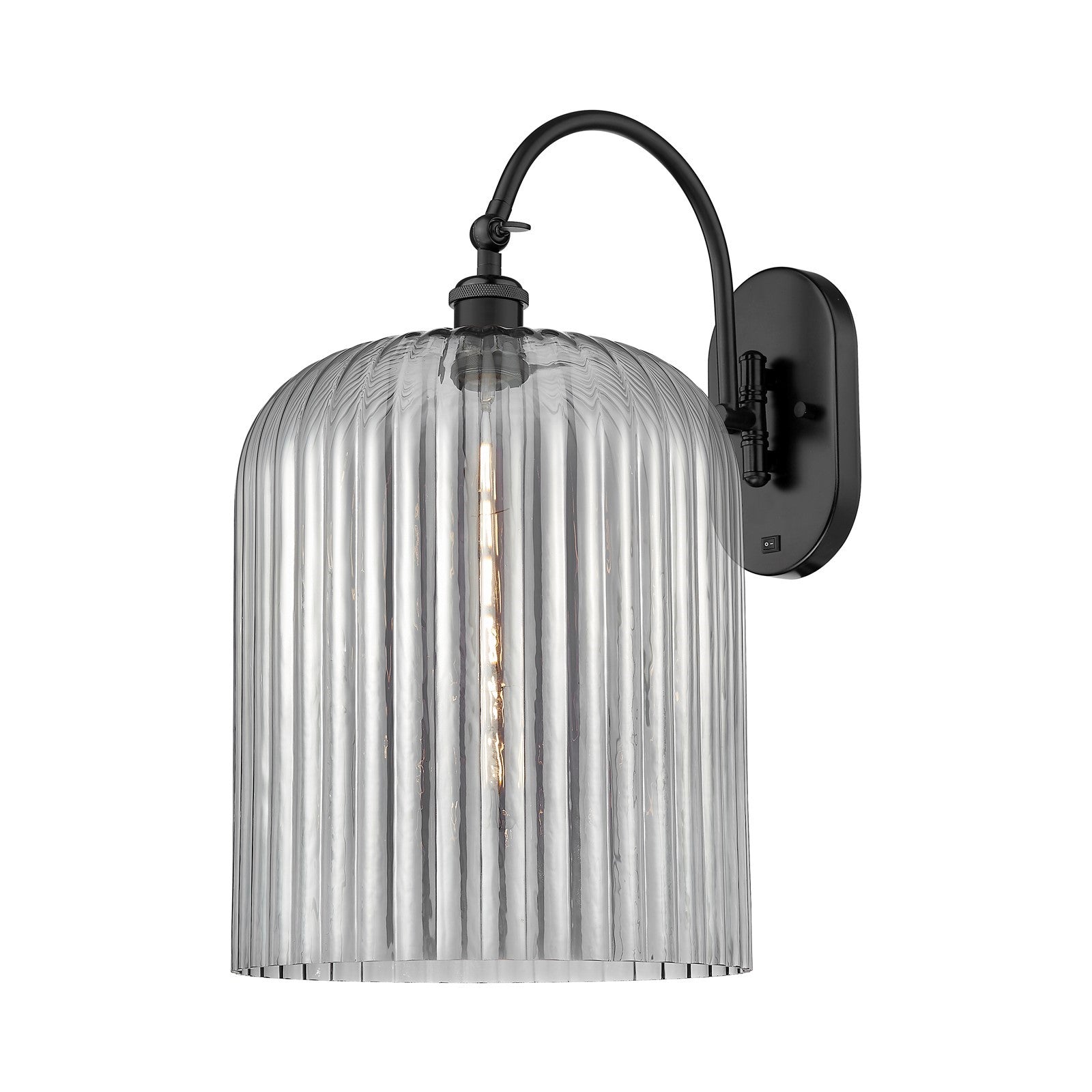 Innovations Bridal Veil 12in 1-Light Wall Sconce | Industrial Matte Black Steel and Light Smoke Ribbed Glass | Bedroom & | Model 918-1W-BK-G559-12SM