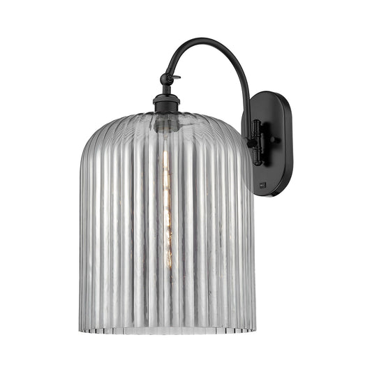 Innovations Bridal Veil 12in 1-Light Wall Sconce | Industrial Matte Black Steel and Light Smoke Ribbed Glass | Bedroom & | Model 918-1W-BK-G559-12SM
