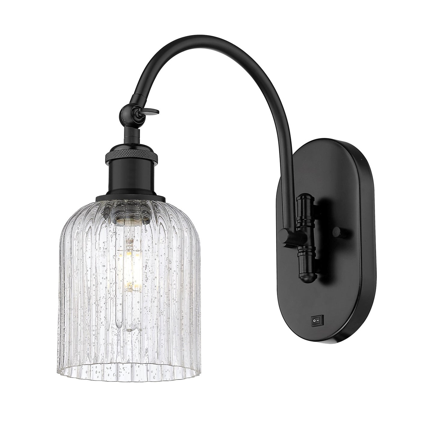 Innovations Bridal Veil 5in 1-Light Wall Sconce | Industrial Matte Black Steel and Seedy Ribbed Glass | Bedroom & Hallway | Model 918-1W-BK-G559-5SDY