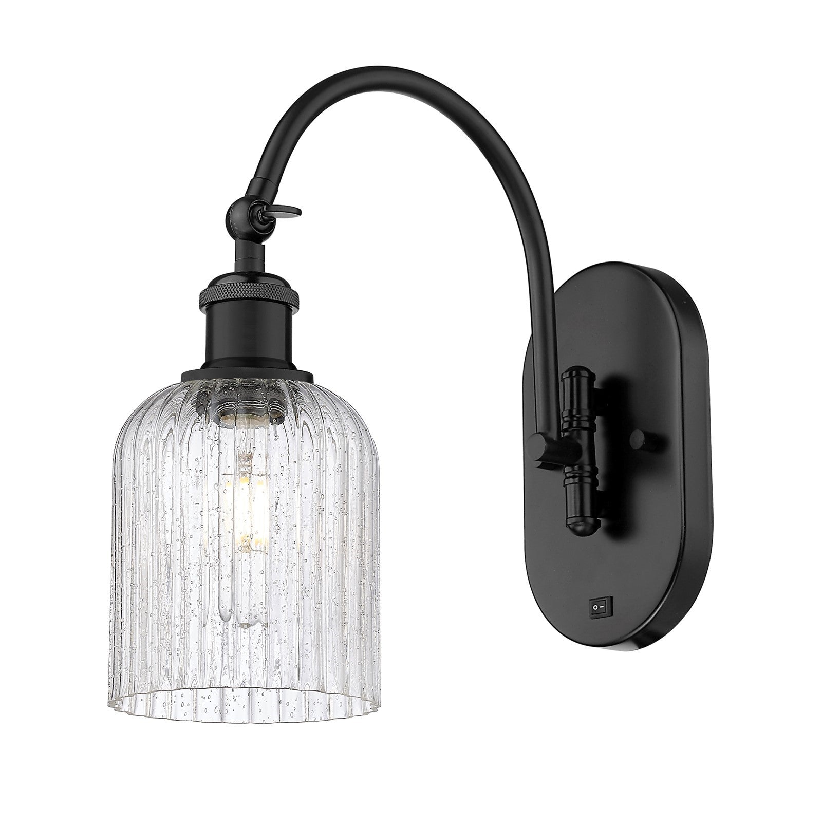 Innovations Bridal Veil 5in 1-Light Wall Sconce | Industrial Matte Black Steel and Seedy Ribbed Glass | Bedroom & Hallway | Model 918-1W-BK-G559-5SDY