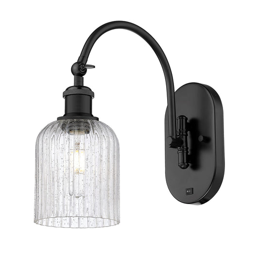 Innovations Bridal Veil 5in 1-Light Wall Sconce | Industrial Matte Black Steel and Seedy Ribbed Glass | Bedroom & Hallway | Model 918-1W-BK-G559-5SDY