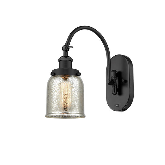 Innovations Bell 5in 1-Light Swing Arm Lamp | Traditional Farmhouse Matte Black Steel and Silver Plated Mercury Glass | Bedroom | Model 918-1W-BK-G58-LED