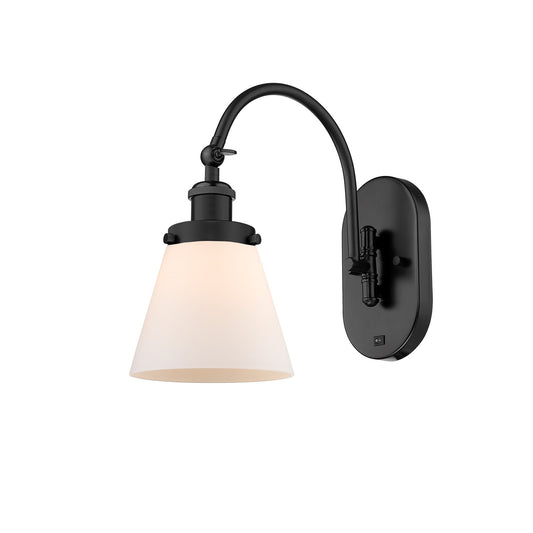Innovations Lighting Cone 6in 1-Light Swing Arm Sconce | Industrial Matte Black Steel and Matte White Frosted Glass | Bedroom & | Model 918-1W-BK-G61-LED