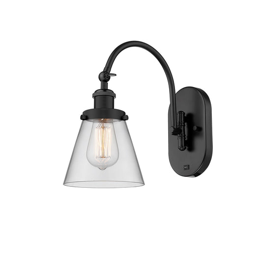 Innovations Lighting Cone 6in 1-Light Swing Arm Sconce | Industrial Matte Black Steel and Clear Glass | Bedroom & Hallway Accent | Model 918-1W-BK-G62-LED