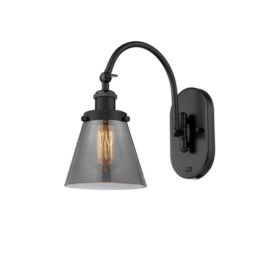 Innovations Cone 6.25in 1-Light Swing Arm Lamp | Industrial Matte Black Steel and Light Smoke Glass | Bedroom & Hallway Accent Light | Model 918-1W-BK-G63