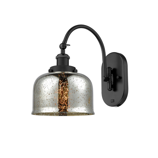 Innovations Bell 8in 1-Light Swing Arm Wall Sconce | Industrial Matte Black Steel and Silver Plated Mercury Glass | Bedroom | Model 918-1W-BK-G78-LED