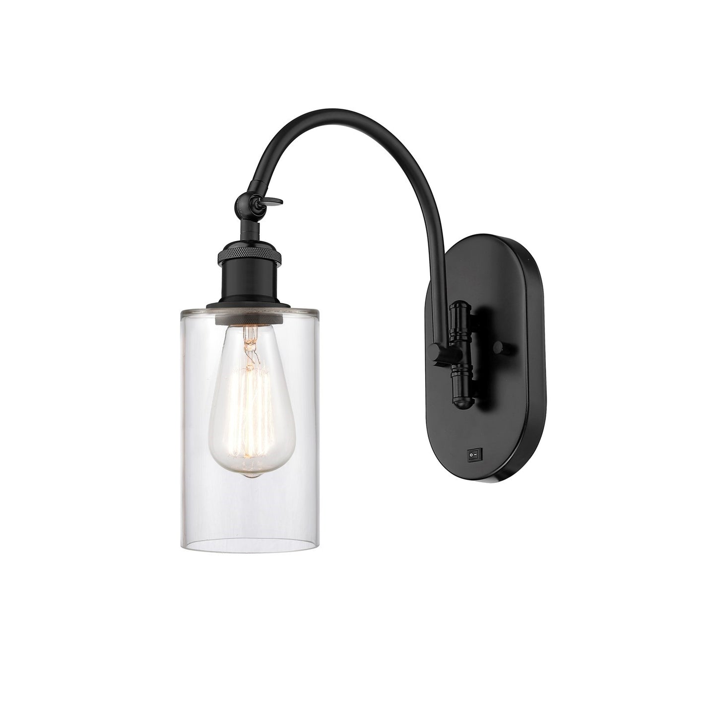 Innovations Clymer 4in 1-Light Wall Sconce | Industrial Matte Black Steel and Clear Glass | Bedroom & Hallway Accent | Model 918-1W-BK-G802