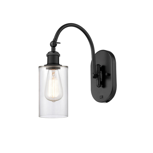 Innovations Clymer 4in 1-Light Wall Sconce | Industrial Matte Black Steel and Clear Glass | Bedroom & Hallway Accent | Model 918-1W-BK-G802