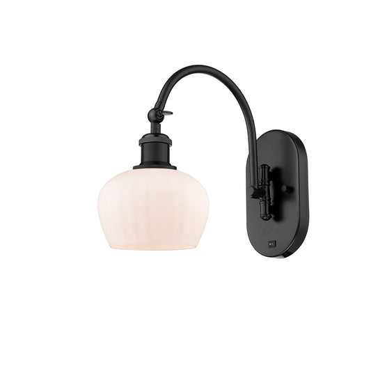 Innovations Fenton 7in 1-Light Wall Sconce | Industrial Matte Black Steel and Matte White Ribbed Glass | Bedroom & Hallway Accent | Model 918-1W-BK-G91