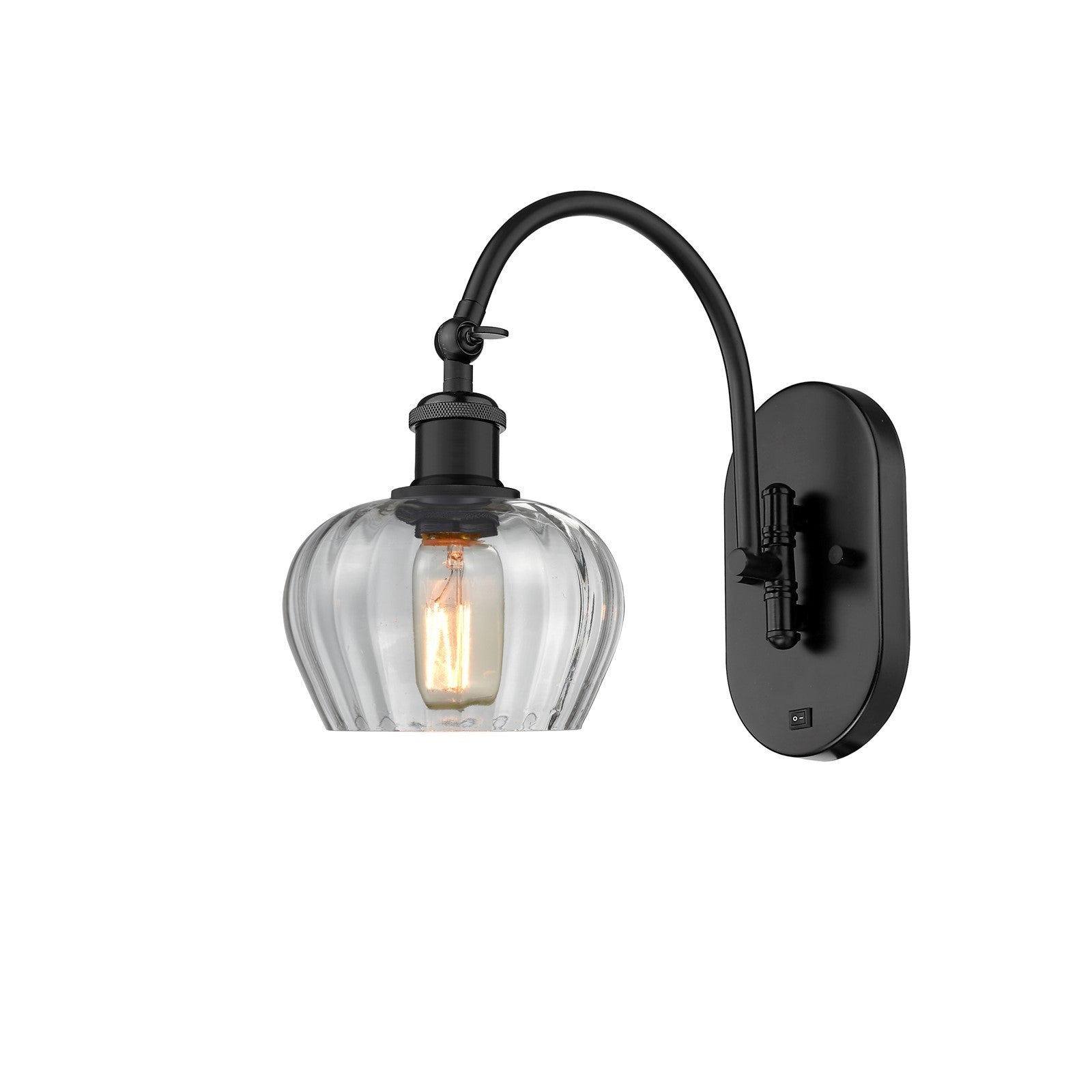 Innovations Fenton 6.5in 1-Light Wall Sconce | Industrial Matte Black Steel and Clear Ribbed Glass | Bathroom & Hallway Accent | Model 918-1W-BK-G92