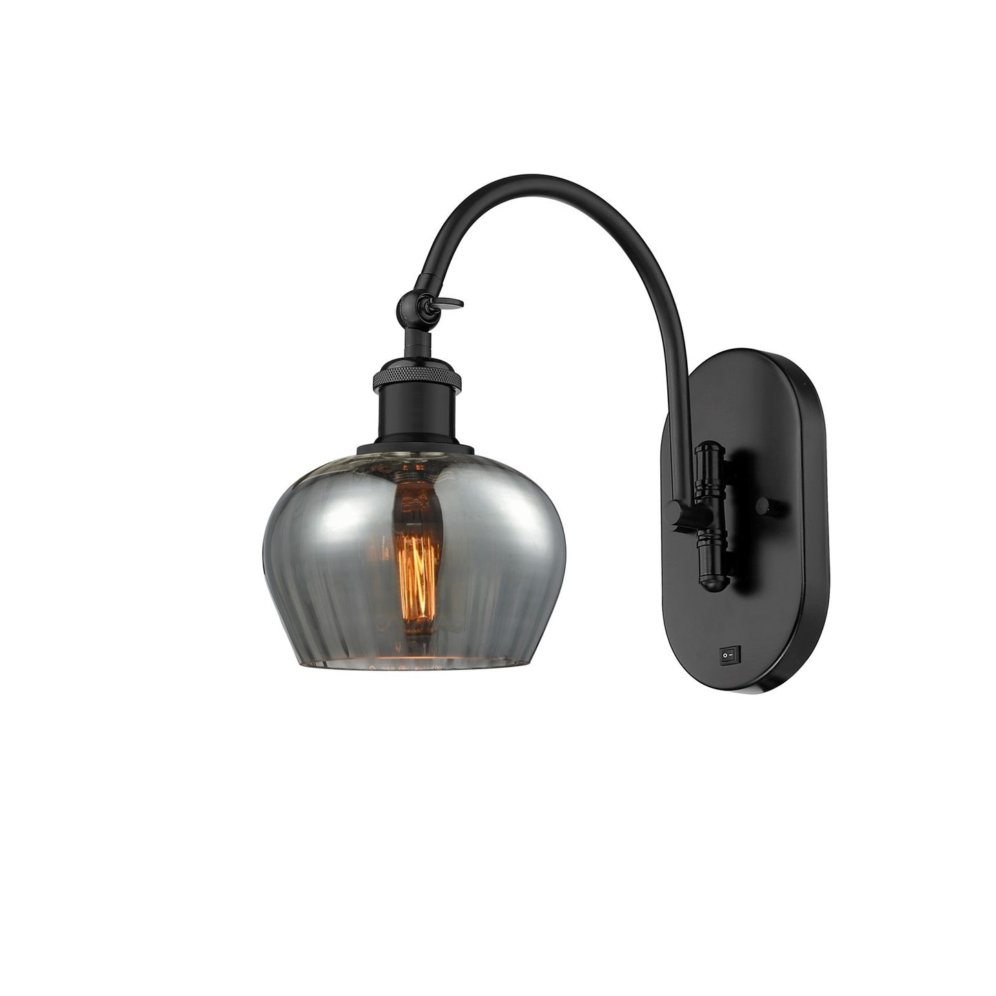 Innovations Fenton 6.5in 1-Light Wall Sconce | Industrial Matte Black Steel and Light Smoke Ribbed Glass | Bathroom & Hallway Accent | Model 918-1W-BK-G93