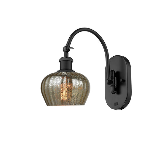 Innovations Fenton 6.5in 1-Light Wall Sconce | Industrial Matte Black Steel and Mercury Ribbed Glass | Bathroom & Hallway Accent | Model 918-1W-BK-G96