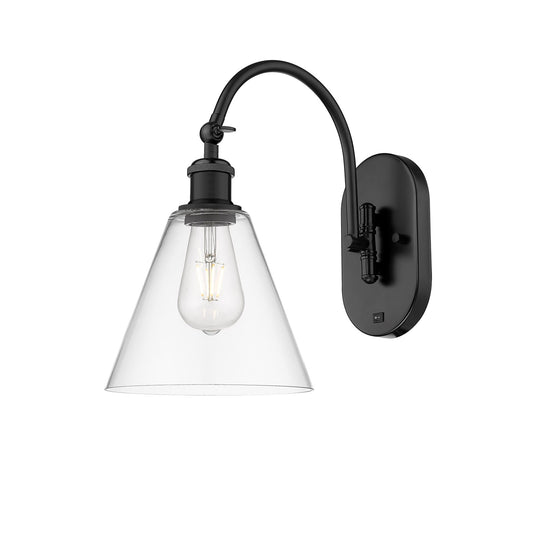 Innovations Berkshire Glass 8in 1-Light Wall Sconce | Industrial Matte Black Steel and Clear Glass | Bedroom & Hallway Accent | Model 918-1W-BK-GBC-82