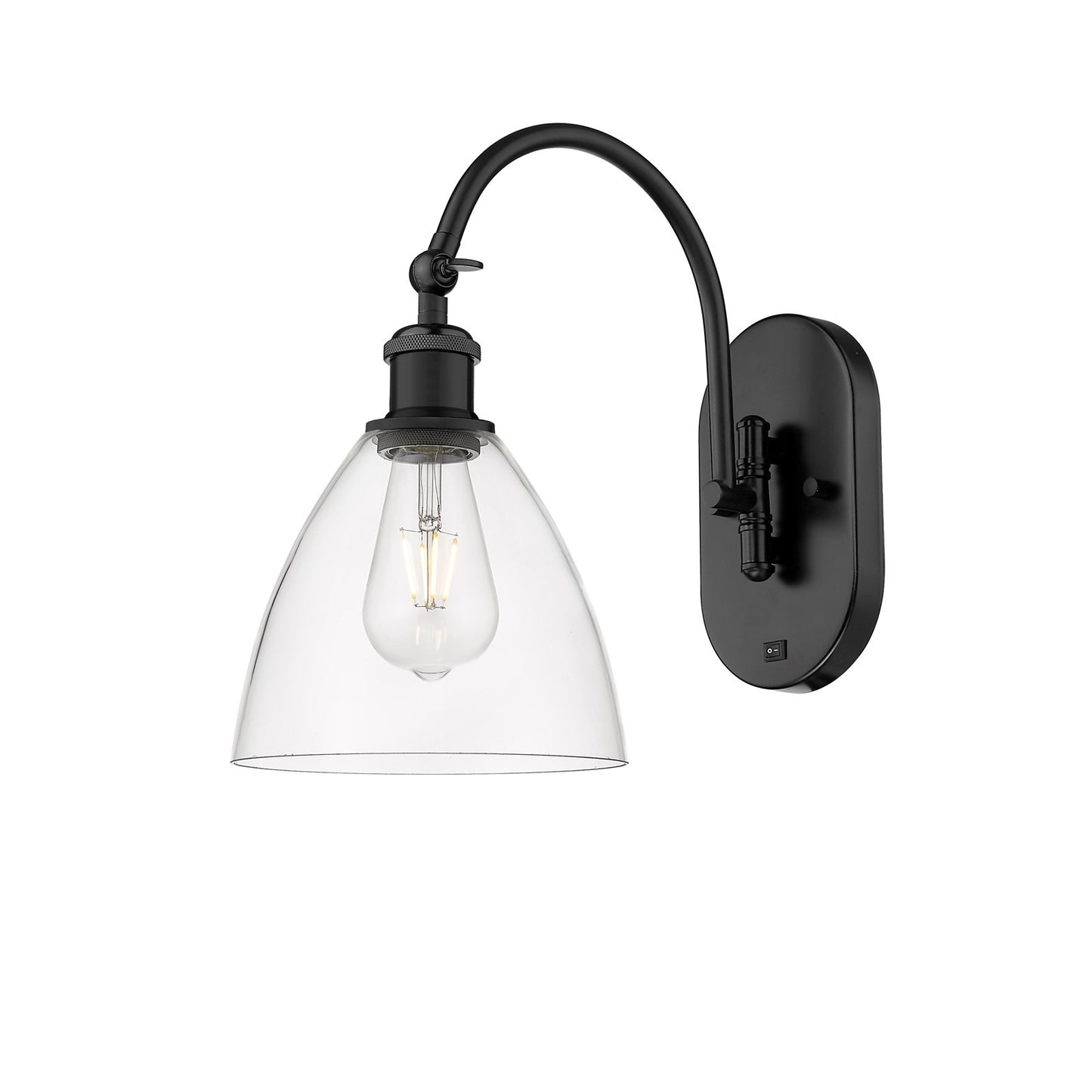 Innovations Bristol 7.5in 1-Light Wall Sconce | Industrial Matte Black Steel and Clear Glass | Bedroom & Hallway Accent Light | Model 918-1W-BK-GBD-752