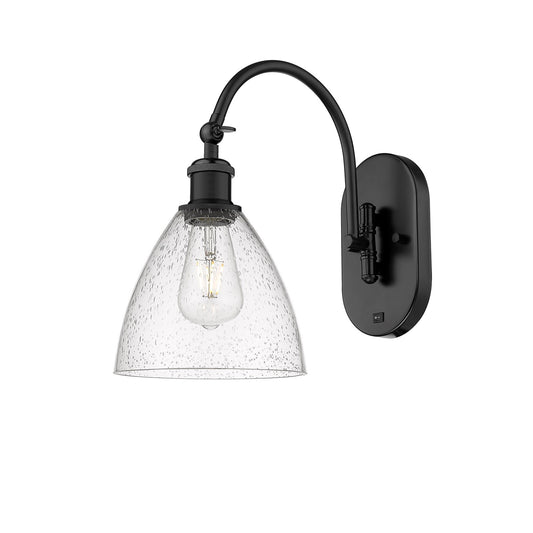Innovations Bristol 7.5in 1-Light Wall Sconce | Industrial Matte Black Steel and Seedy Glass | Bedroom & Hallway Accent Light | Model 918-1W-BK-GBD-754