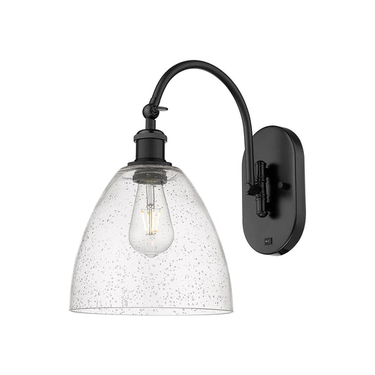 Innovations Bristol 9in 1-Light Wall Sconce | Industrial Matte Black Steel and Seedy Glass | Bedroom & Hallway Accent Light | Model 918-1W-BK-GBD-94