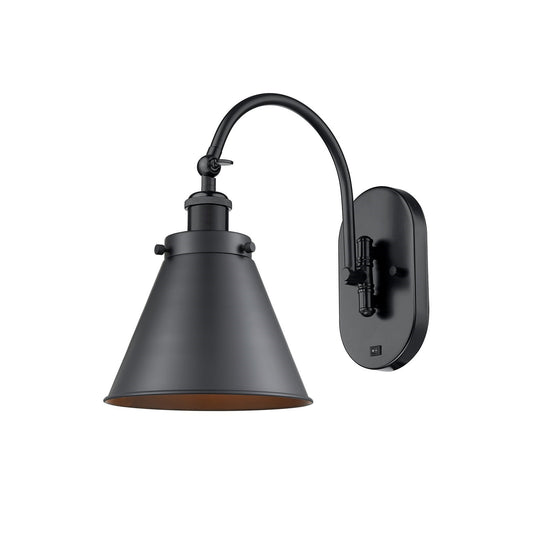 Innovations Appalachian 8in 1-Light LED Swing Arm Wall Sconce | Industrial Matte Black Steel and Cast Brass with Matte Black | Model 918-1W-BK-M13-BK-LED