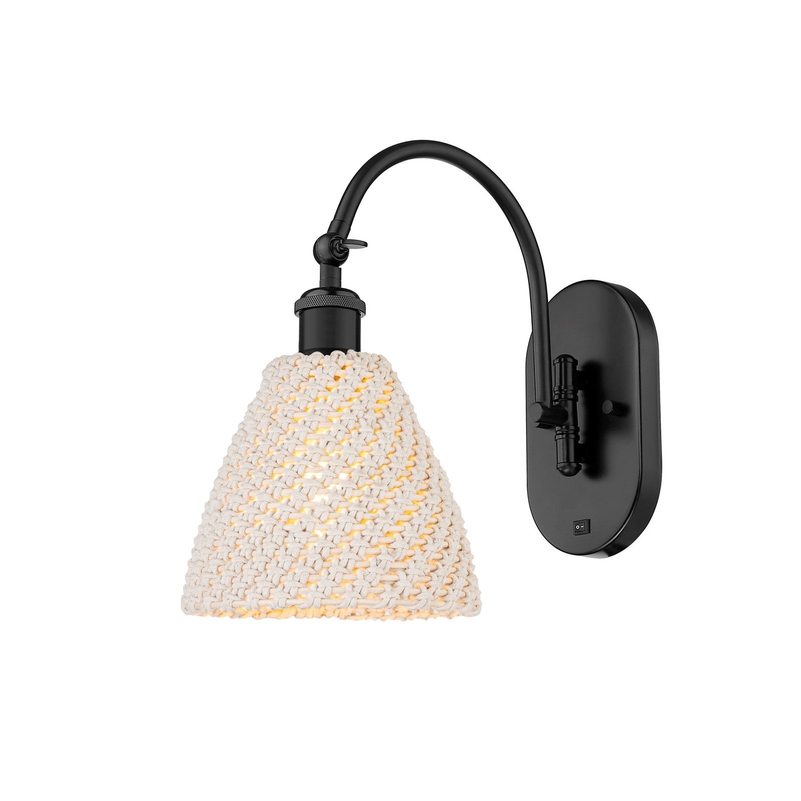 Innovations Bristol Natural 7.5in 1-Light Wall Sconce | Industrial Matte Black Steel and Natural Fiber Shade | Hallway & | Model 918-1W-BK-NBD-75-NAT