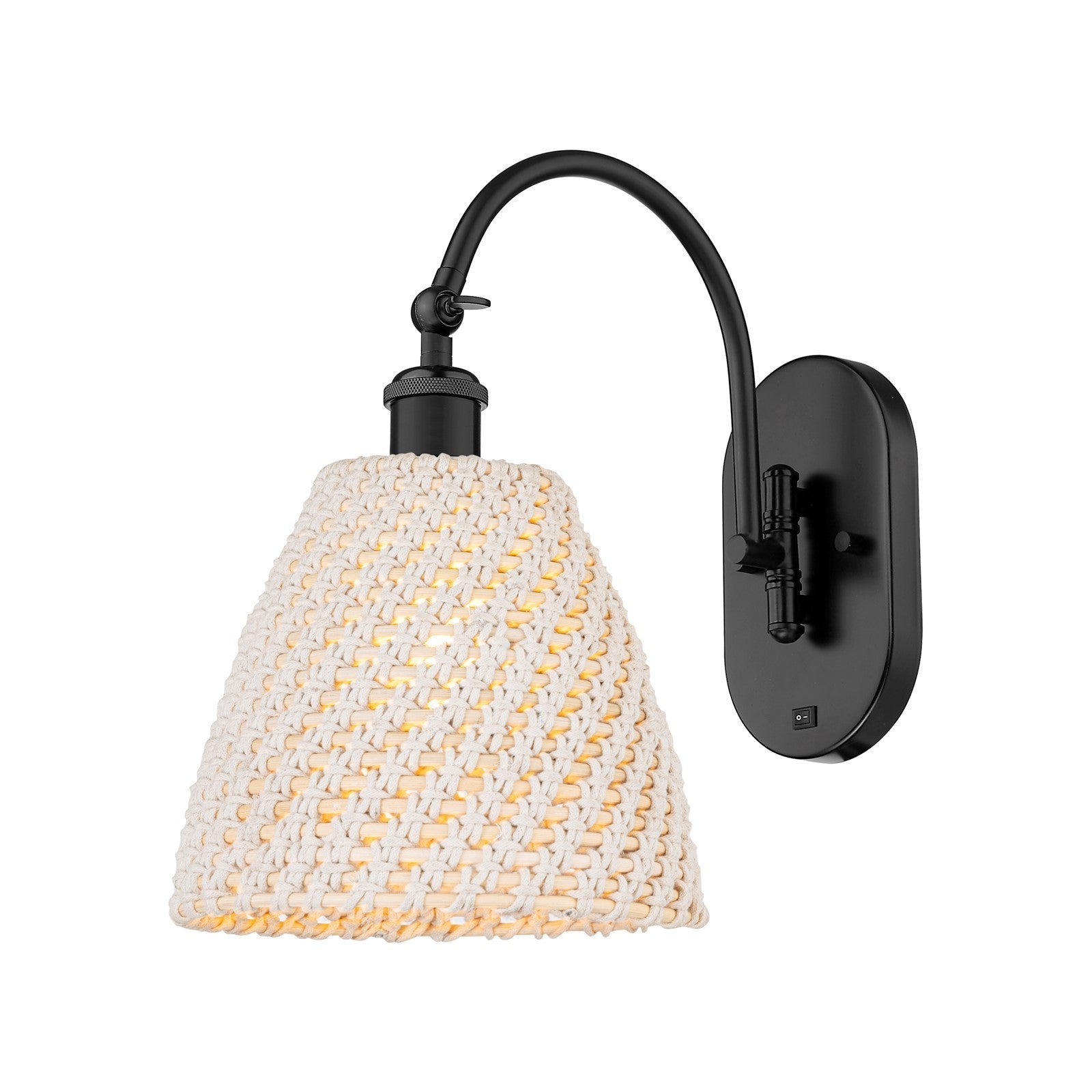 Innovations Bristol Natural 1-Light 9in Wall Sconce | Industrial Matte Black Steel and Natural Fiber Shade | Living Room & | Model 918-1W-BK-NBD-9-NAT