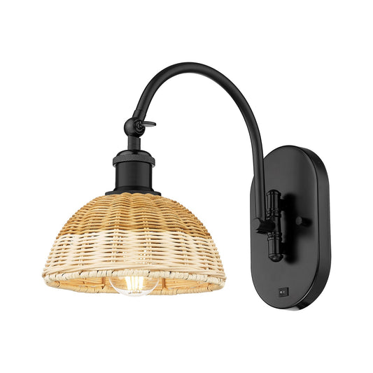 Innovations Bristol Natural II 7.5in 1-Light Wall Sconce | Industrial Matte Black Steel and Natural Fiber Shade | Hallway & | Model 918-1W-BK-NBD2-75-NAT