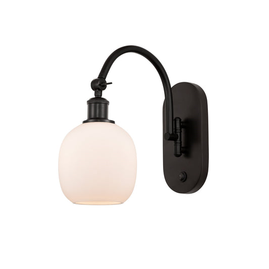 Innovations Belfast 6in 1-Light Wall Sconce | Industrial Oil Rubbed Bronze Steel and Matte White Glass | Hallway & Bathroom Accent | Model 918-1W-OB-G101