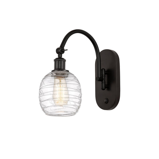 Innovations Belfast 6in 1-Light Wall Sconce | Industrial Oil Rubbed Bronze Steel and Deco Swirl Glass | Hallway & Bathroom Accent | Model 918-1W-OB-G1013