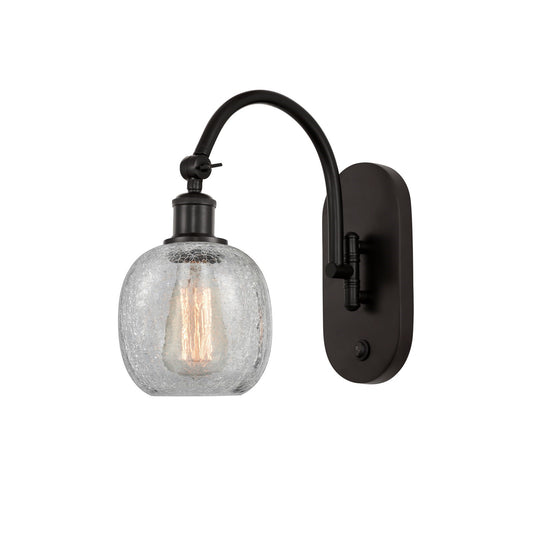 Innovations Belfast 6in 1-Light Wall Sconce | Industrial Oil Rubbed Bronze Steel and Clear Crackle Glass | Hallway & Bathroom | Model 918-1W-OB-G105