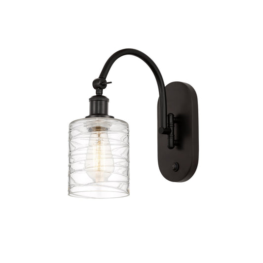 Innovations Cobbleskill 5in 1-Light Wall Sconce | Industrial Oil Rubbed Bronze Steel and Deco Swirl Glass | Hallway & Bathroom | Model 918-1W-OB-G1113
