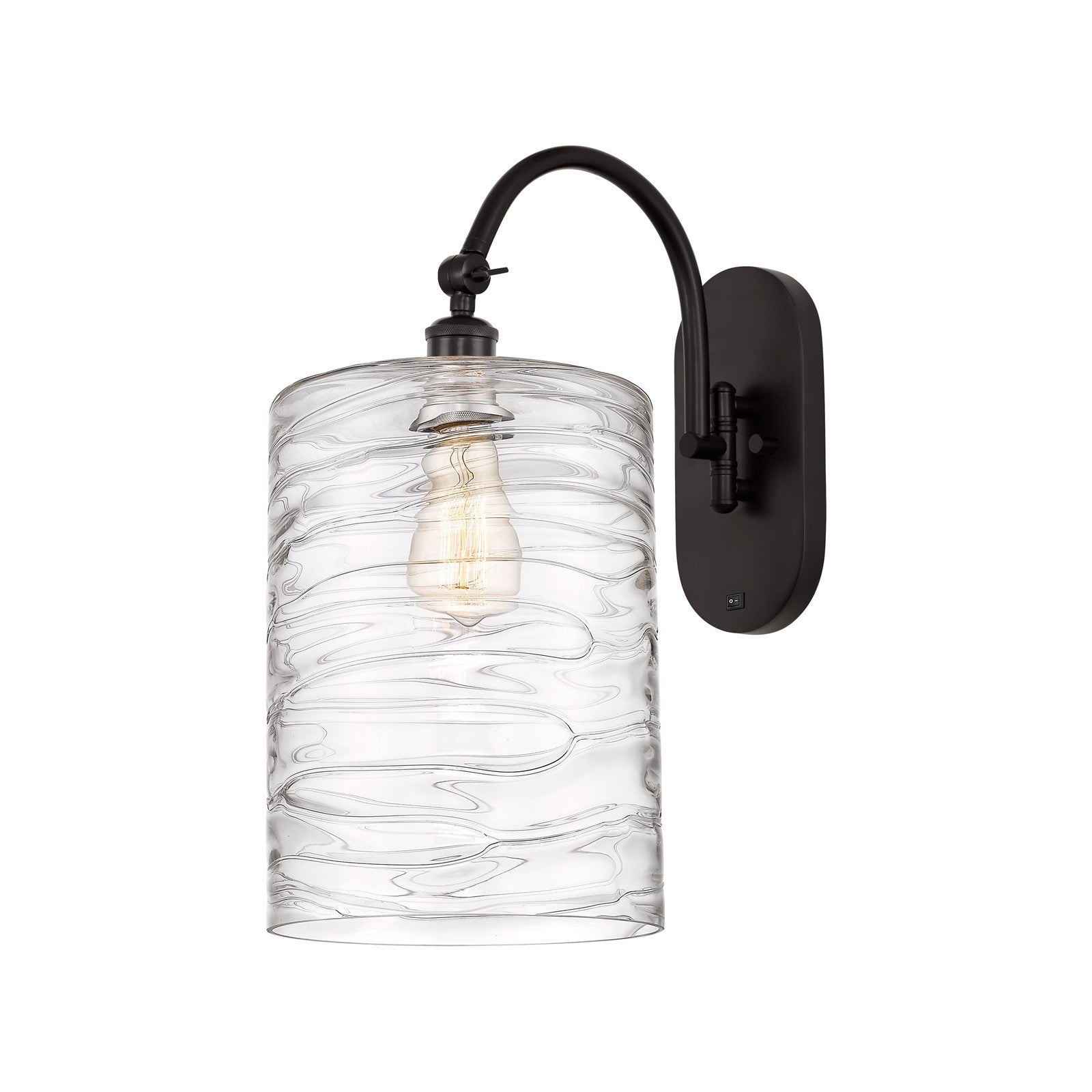 Innovations Cobbleskill 9in 1-Light Wall Sconce | Industrial Oil Rubbed Bronze Steel and Deco Swirl Clear Glass | Hallway & | Model 918-1W-OB-G1113-L