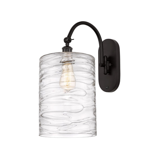 Innovations Cobbleskill 9in 1-Light Wall Sconce | Industrial Oil Rubbed Bronze Steel and Deco Swirl Clear Glass | Hallway & | Model 918-1W-OB-G1113-L