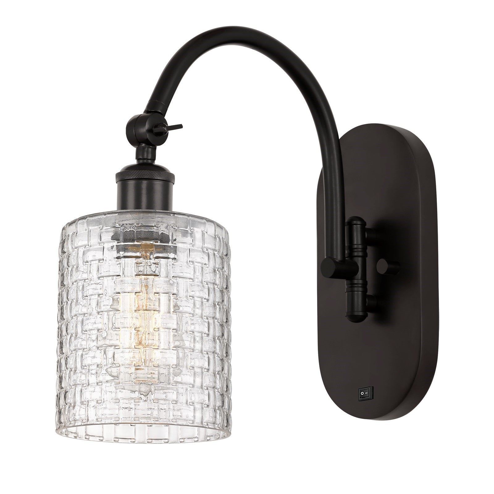 Innovations Cobbleskill 5in 1-Light Wall Sconce | Industrial Oil Rubbed Bronze Steel and Clear Basket Weave Glass | Hallway & | Model 918-1W-OB-G112C-5CL
