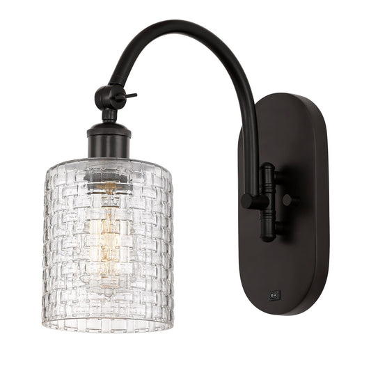 Innovations Cobbleskill 5in 1-Light Wall Sconce | Industrial Oil Rubbed Bronze Steel and Clear Basket Weave Glass | Hallway & | Model 918-1W-OB-G112C-5CL