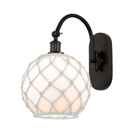 Innovations Farmhouse Rope 10in 1-Light Wall Sconce | Industrial Oil Rubbed Bronze Steel and White Glass Rope Shade | Hallway | Model 918-1W-OB-G121-10RW