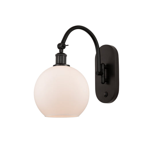 Innovations Lighting Ballston 8in 1-Light Wall Sconce | Industrial Oil Rubbed Bronze Steel and Matte White Athens Glass | Hallway | Model 918-1W-OB-G121-8