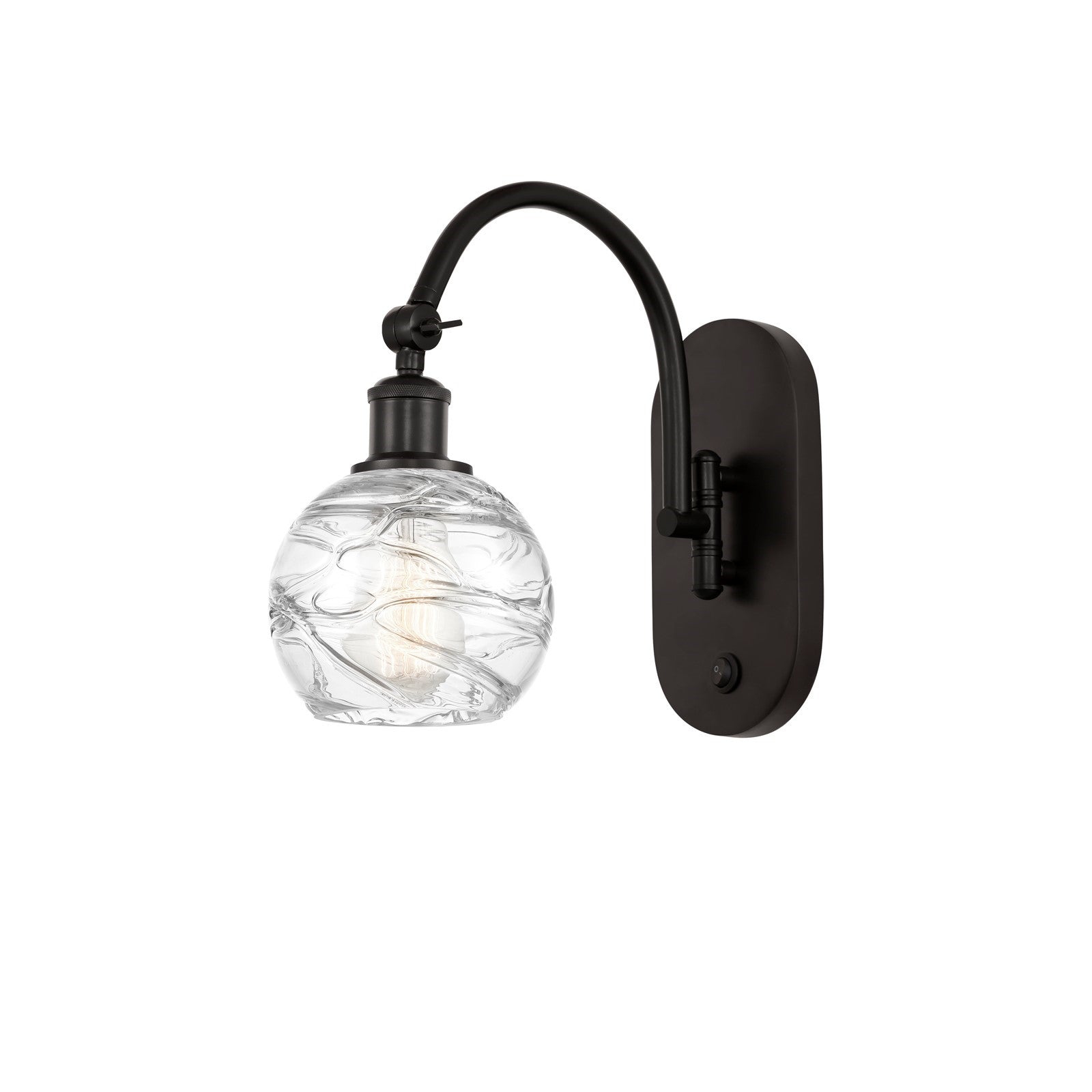 Innovations Athens Deco Swirl 6in 1-Light Wall Sconce | Industrial Oil Rubbed Bronze Steel and Clear Deco Swirl Glass | Model 918-1W-OB-G1213-6CL