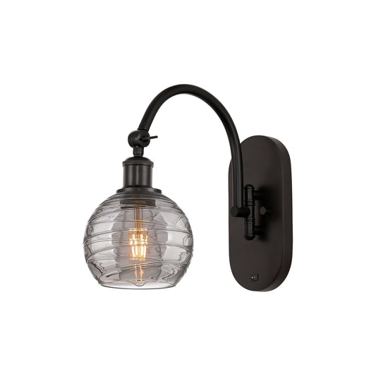 Innovations Athens Deco Swirl 6in 1-Light Wall Sconce | Industrial Oil Rubbed Bronze Steel and Light Smoke Deco Swirl Glass | Model 918-1W-OB-G1213-6SM