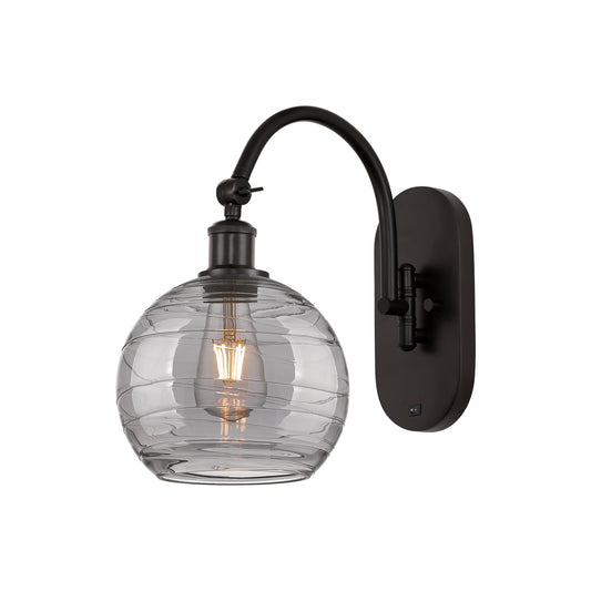 Innovations Athens Deco Swirl 8in 1-Light Wall Sconce | Industrial Oil Rubbed Bronze Steel and Light Smoke Deco Swirl Glass | Model 918-1W-OB-G1213-8SM
