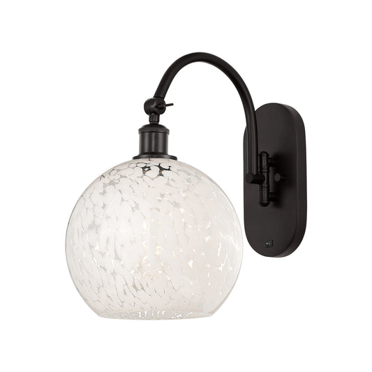 Innovations White Mouchette 10in 1-Light Wall Sconce | Industrial Oil Rubbed Bronze Steel and White Mouchette Glass | Kitchen | Model 918-1W-OB-G1216-10WM