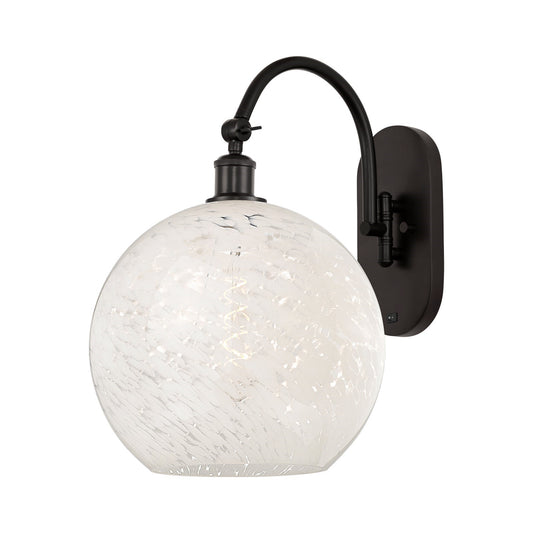Innovations White Mouchette 12in 1-Light Wall Sconce | Industrial Oil Rubbed Bronze Steel and White Mouchette Glass | Kitchen | Model 918-1W-OB-G1216-12WM