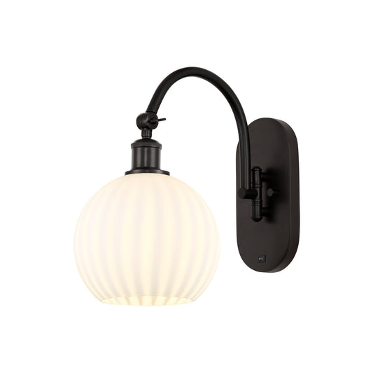 Innovations Lighting Ballston 8in 1-Light Wall Sconce | Industrial Oil Rubbed Bronze Steel and White Venetian Glass | Hallway | Model 918-1W-OB-G1217-8WV