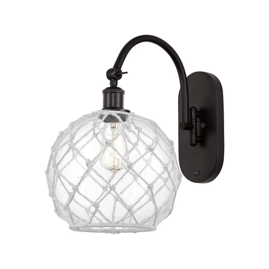 Innovations Farmhouse Rope 10in 1-Light Wall Sconce | Industrial Oil Rubbed Bronze Steel and Clear Glass with White Rope | Model 918-1W-OB-G122-10RW