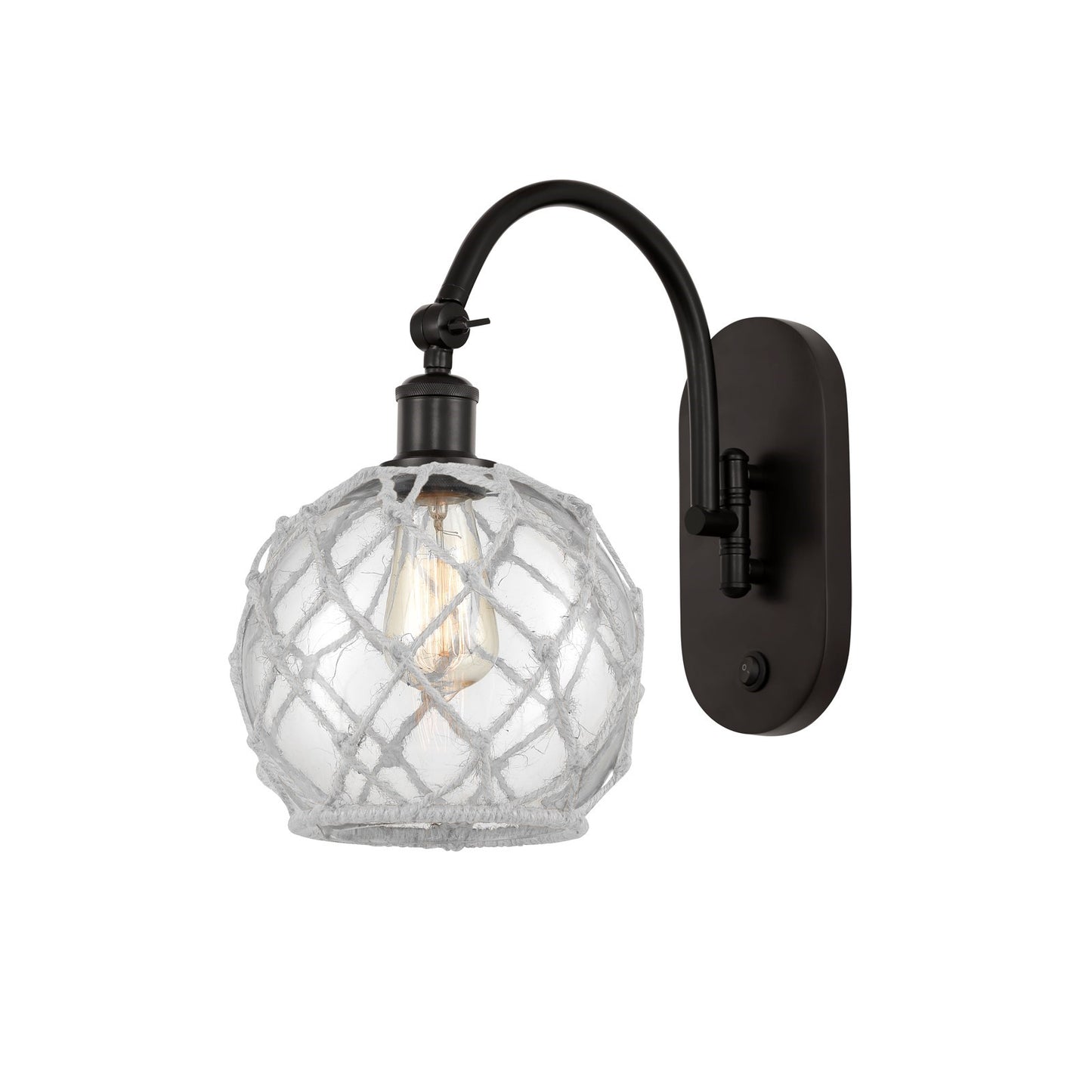 Innovations Farmhouse Rope 8in 1-Light Wall Sconce | Industrial Oil Rubbed Bronze Steel and Clear Glass with White Rope | Model 918-1W-OB-G122-8RW