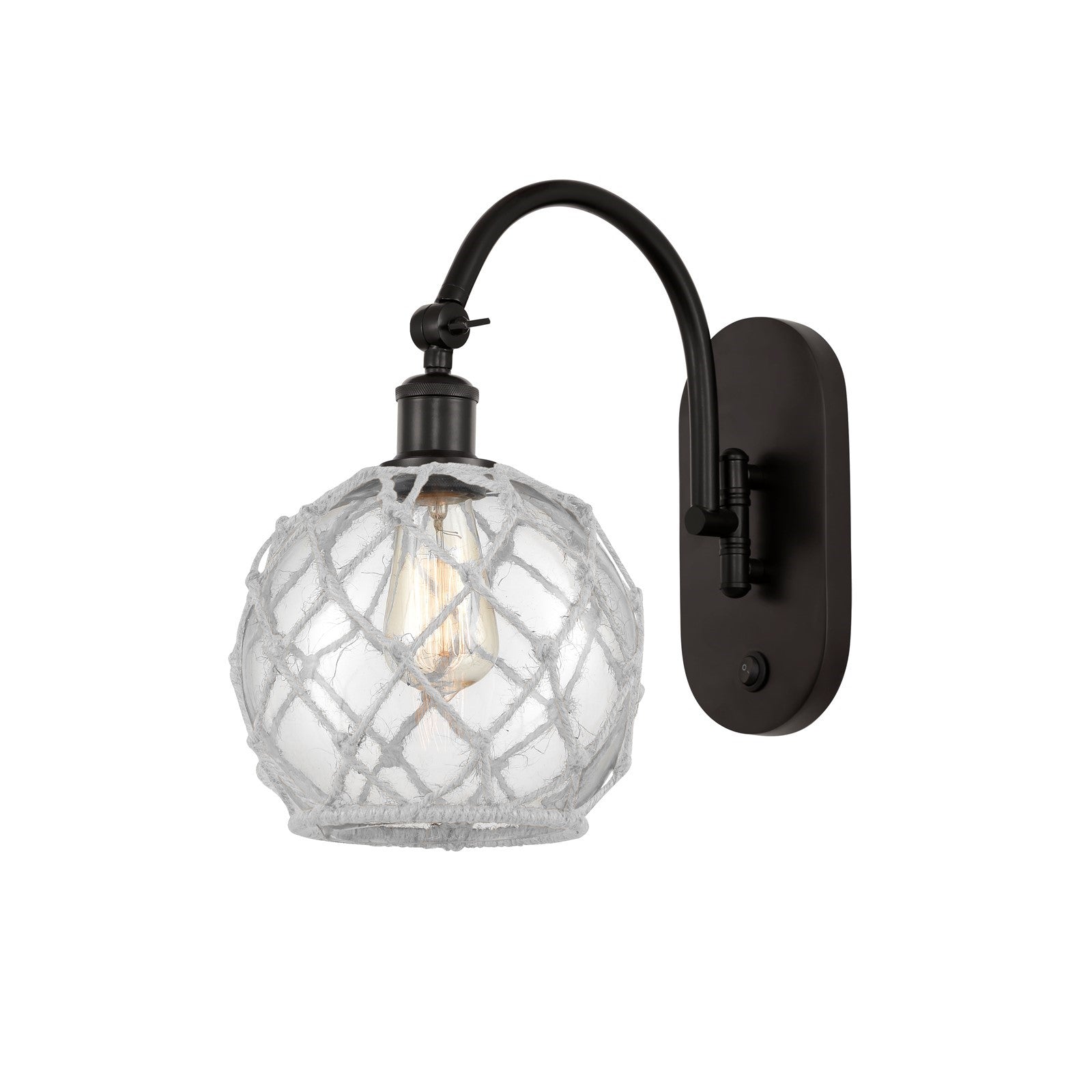 Innovations Farmhouse Rope 8in 1-Light Wall Sconce | Industrial Oil Rubbed Bronze Steel and Clear Glass with White Rope | Model 918-1W-OB-G122-8RW